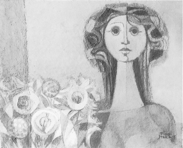 busto di ragazza con fiori 1975